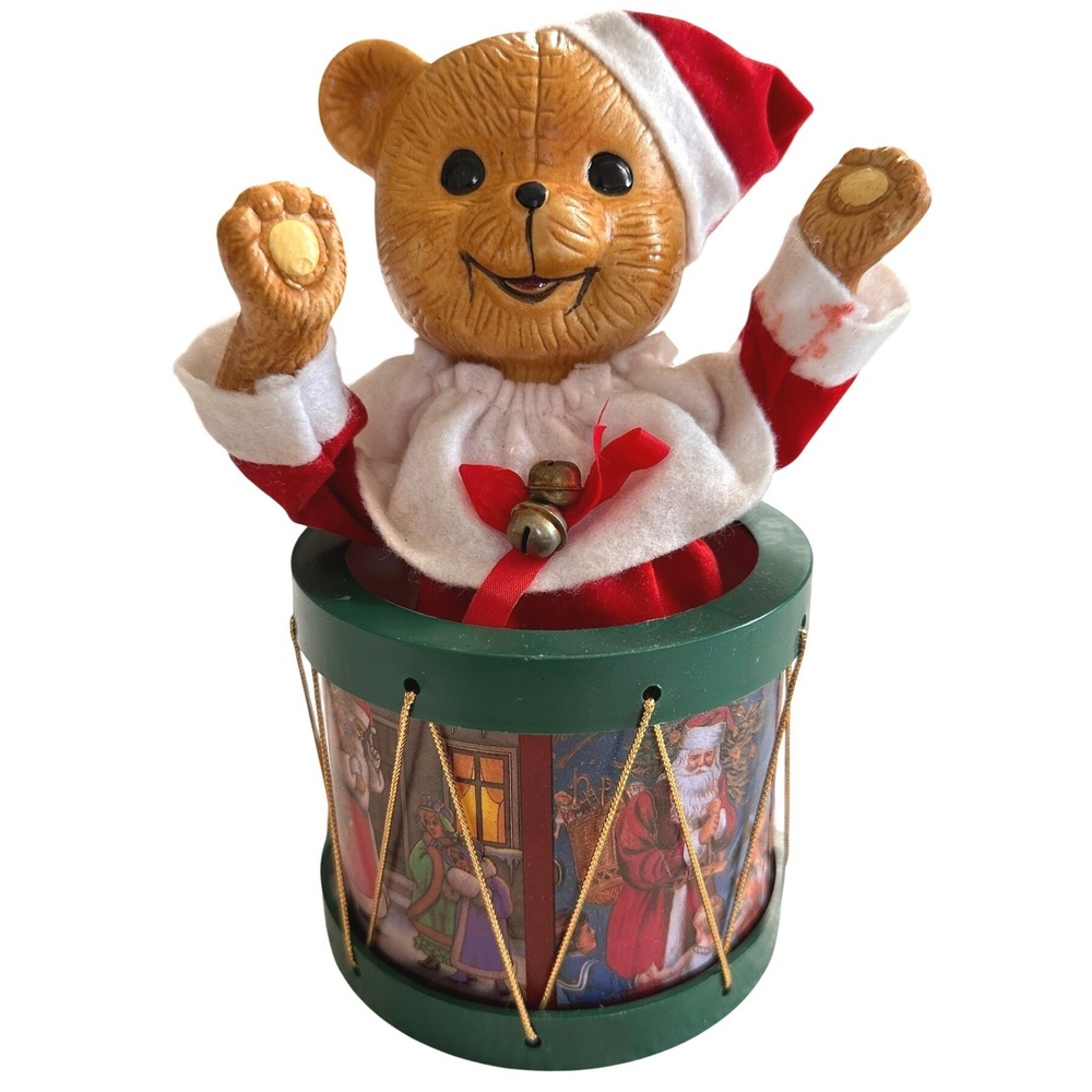 VTG Christmas Wind Up Musical Bear in Drum Animated Holiday Decor Kitsch Taiwan